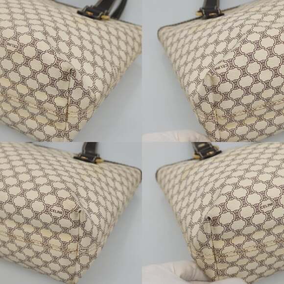CELINE Macadam Canvas Hand Bag Pvc Leather White Gold - Picture 10 of 12